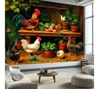 Papel Pintado Panorámico Moderno Pintura Al Óleo para Salón Dormitorio Comedor - Mural Decorativo Artístico Campo Animal Pollo Conejo Papel Pintado No Tejido Fotográfico 500An x 280Al cm