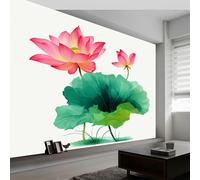 Papel Pintado Panorámico Moderno Tradicional Chino para Salón Dormitorio Comedor - Mural Decorativo Artístico Flores Plantas Hojas de Loto Papel Pintado No Tejido Fotográfico 500An x 280Al cm