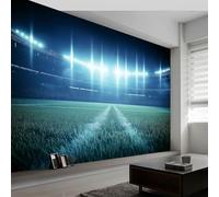 Papel pintado panorámico moderno verde para salón dormitorio comedor - Mural decorativo artístico campo de fútbol deporte césped papel pintado no tejido fotográfico 200An x 140Al cm