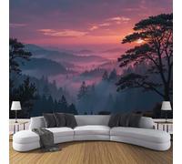 Papel Pintado Panorámico Montaña Bosque De Niebla,300x210cm Vista Del Amanecer Fotomural Mural de Pared para Salón y Habitación Decoración de Pared