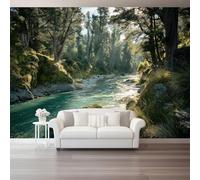 Papel Pintado Panorámico - Naturaleza Bosque Paisaje Mural Fotográfico Artístico 150 x 105 cm, Verde Papel Pintado No Tejido Decoración De Pared Sala Oficina Salón Dormitorio