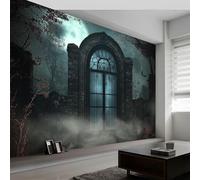 Papel pintado panorámico negro 500An x 280Al cm, tapiz mural decoración salón - Papel pintado diseño moderno estilo gótico niebla luna para habitación infantil decoración mural