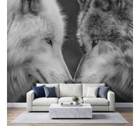 Papel pintado panorámico no tejido, 300 x 210 cm, animales salvajes, lobo adolescentes, papel pintado, para sala de estar, dormitorio, dormitorio infantil, decoración de pared