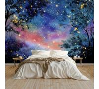 Papel pintado panorámico no tejido 3D - Ónirique Luciérnagas Bosque Estrellado - Multicolor mural para sala de estar, dormitorio infantil, oficina, sala XXL, decoración de pared, 200 x 140 cm, fácil