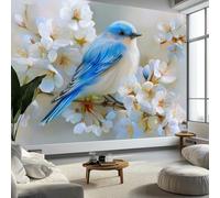 Papel pintado panorámico no tejido 3D - Realista Primavera Floral Ramas de pájaros - Fresco de pared para sala de estar, dormitorio de niños, oficina, sala XXL, decoración de pared, 350 x 256 cm