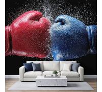 Papel pintado panorámico no tejido, 500 x 280 cm, deporte competitivo dinámico, chicos adolescentes, guantes de boxeo rojo azul, papel pintado, para sala de estar, dormitorio, dormitorio infantil