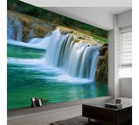 Papel pintado panorámico paisaje natural 250An x 175Al cm, tapiz mural decoración salón - Papel pintado diseño moderno montañas cascadas agua fluyendo para habitación infantil decoración mural