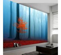 Papel pintado panorámico paisaje otoñal 250An x 175Al cm, tapiz mural decoración salón - Papel pintado diseño moderno niebla bosque árboles hojarasca para habitación infantil decoración mural