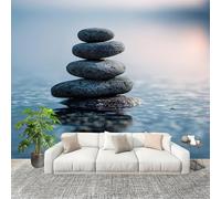 Papel Pintado Panorámico PatróN de Guijarros de InspiracióN Zen - Fotomurales - Grandes Murales Azul Póster para Salón, Adulto Habitación de los Niños, Estudio Decoración 400x280 cm
