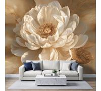 Papel pintado Panorámico Peonía Blanca Mármol Tapiz de pared Fotografía 3D | 300 x 210 cm Póster mural elegante de lujo con papel pintado no tejido para sala de estar, dormitorio infantil