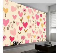 Papel Pintado Panorámico Plantas Flores Hojas Corazón, Papel Pintado No Tejido Pastoral para Dormitorio Salón Comedor - Decoración Mural Moderna Fondo Fotográfico Artístico 500An x 280Al cm