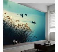 Papel Pintado Panorámico Plantas Lago Velero, Papel Pintado No Tejido Pintura China a La Aguada para Dormitorio Salón Comedor - Decoración Mural Moderna Fondo Fotográfico Artístico 400An x 280Al cm