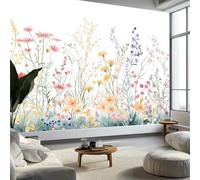 Papel pintado Panorámico Prado de Flores Salvajes Acuarela, Papel pintado de pared Gigante Colorido, mural moderno personalizado para sala de estar, dormitorio infantil, restaurante, 450 x 315 cm