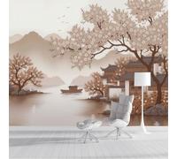 Papel Pintado Panorámico Pueblos Ribereños De Montaña, Papel Tapiz Seda Arte Clásico Del Paisaje Chino Decoración De La Pared Murales Para Dormitorio Habitación 400x280cm