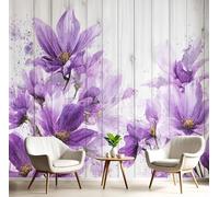 Papel Pintado Panorámico Púrpura Veta De Madera De Flor 400X280Cm Póster Gigante Foto Mural Plantas De Acuarela 3D Fotomurales Decorativos Pared Para Salón O Dormitorio Comedores