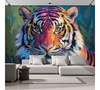 Papel Pintado Panorámico Retrato Colorido De Un Tigre 350x256cm De Seda, Fotomurales Pared Decorativos Animal De Arte Pop, Murales De Paredes Salón Dormitorio Habitació
