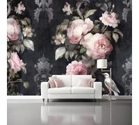 Papel Pintado Panorámico - Retro Estilo Francés Campestre Floral Mural Fotográfico Artístico 150 x 105 cm, Oscuro Papel Pintado No Tejido Decoración De Pared Sala Oficina Salón Dormitorio