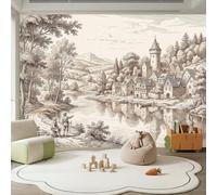 Papel pintado panorámico retro paisaje del castillo montañas río árboles 3D pared diseño tapiz fotográfico gigante para sala de estar, dormitorio infantil, decoración de pared, XXL, 400 x 280 cm