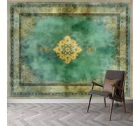 Papel pintado panorámico retro simétrico geométrico floral, papel pintado Shabby Chic extraíble - mural fácil de colocar - Decoración de pared para sala de estar, dormitorio infantil, 450 x 315 cm (L