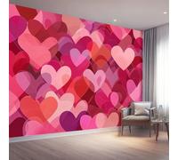 Papel pintado panorámico romántico gradiente corazón cuadrícula, papel pintado no tejido rosa fondo de pantalla foto moderno arte de pared, 350 x 256 cm (L x H) pared 3D HD para dormitorio infantil