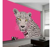 Papel Pintado Panorámico Rosa Animales Leopardo 350An x 256Al cm, Tapiz Mural Decoración Salón - Papel Pintado Diseño Moderno Animales Salvajes para Habitación Infantil Decoración Mural