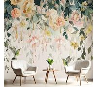 Papel Pintado Panorámico Rosa Flores De Colibrí 400X280Cm Póster Gigante Foto Mural Plantas De Acuarela 3D Fotomurales Decorativos Pared Para Salón O Dormitorio Comedores