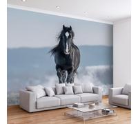 Papel pintado panorámico rústico no tejido, 200 x 140 cm, invierno, paisajes nevados, animales de caballo, mural de pared, diseño para dormitorio, oficina, sala de juegos, papel pintado, fácil de