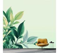 Papel Pintado Panorámico Sencillo Plantas Primer Plano De Una Hoja para Sala de Estar, 250 x 175 cm Papel Pintado Fotográfico No Tejido para Decoración Del Hogar Habitación Infantil, Verde