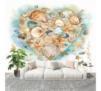 Papel Pintado Panorámico SoñAdor CorazóN Concha Estrella de Mar - Fotomurales - Grandes Murales Beige Póster para Salón, Adulto Habitación de los Niños, Estudio Decoración 300x210 cm