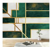 Papel pintado panorámico textura de mármol geometría rayas, Papel pintado verde esmeralda para dormitorio salón comedor - Decoración mural moderna fondo fotográfico artístico 200An x 140Al cm