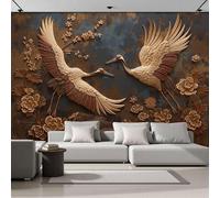 Papel Pintado Panorámico Textura De Onda De Flor De Grulla, Papel Tapiz Seda Estilo De Arte En Relieve 3D Decoración De La Pared Murales Para Dormitorio Habitación 250x175cm