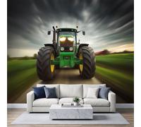 Papel pintado panorámico tractor verde 500 x 280 cm mural fotográfico - Pastoral Rural Tapiz de pared - Papel pintado no tejido para dormitorio, salón, fondo de TV - Póster de cuadros de pared