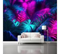 Papel Pintado Panorámico - Tropical Follaje Selva Neón Mural Fotográfico Artístico 150 x 105 cm, Morado Papel Pintado No Tejido Decoración De Pared Sala Oficina Salón Dormitorio