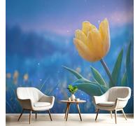 Papel Pintado Panorámico Tulipanes 352An×250Al cm Fotomurales No Tejido, Temprano Mañana Ligera Niebla Flores Mural Foto XL Decoración Póster Pared 3D Para Salón Fotográfico Dormitorio Pared Sala
