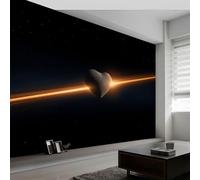 Papel pintado panorámico universo corazón planetas, papel pintado fotografía de la naturaleza para dormitorio salón comedor - Decoración mural moderna fondo fotográfico artístico 350An x 256Al cm