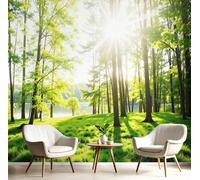 Papel Pintado Panorámico Verde Bosque Soleado 200X140Cm Póster Gigante Foto Mural Paisajes Naturales 3D Fotomurales Decorativos Pared Para Salón O Dormitorio Comedores