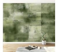 Papel pintado panorámico verde oscuro 500An x 280Al cm, tapiz mural decoración salón - Papel pintado diseño moderno arte vintage bloques de color shabby chic para habitación infantil decoración mural