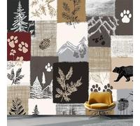 Papel Pintado Panorámico Vintage Bosque Arte Patchwork para Sala de Estar, 200 x 140 cm Papel Pintado Fotográfico No Tejido para Decoración Del Hogar Habitación Infantil, Marrón Claro