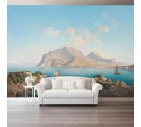 Papel Pintado Panorámico - Vintage Costa Islas Mural Fotográfico Artístico 300 x 210 cm, Azul Papel Pintado No Tejido Decoración De Pared Sala Oficina Salón Dormitorio