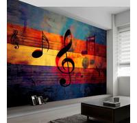 Papel pintado panorámico vintage notas musicales rayas, foto mural moderna 400An x 280Al cm - Papel pintado decoración hogar shabby chic para salón habitación habitación infantil oficina