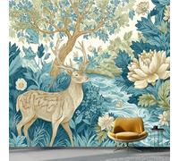 Papel Pintado Panorámico William Morris Animales Bosque para Sala de Estar, 350 x 256 cm Papel Pintado Fotográfico No Tejido para Decoración Del Hogar Habitación Infantil, Verde