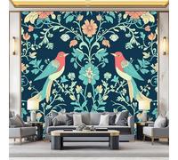 Papel Pintado Panorámico William Morris Pájaros Floral para Sala de Estar, 350 x 256 cm Papel Pintado Fotográfico No Tejido para Decoración Del Hogar Habitación Infantil, Verde Azulado
