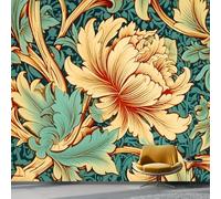 Papel Pintado Panorámico William Morris Retro Floral para Sala de Estar, 250 x 175 cm Papel Pintado Fotográfico No Tejido para Decoración Del Hogar Habitación Infantil, Turquesa Marrón