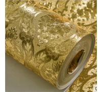 Papel pintado Papel tapiz dorado for dormitorio, sala de estar, relieve damasco, rollo papel pared con purpurina