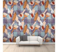 Papel pintado para hornear, herramientas de cocina, papel pintado para dormitorio, murales de pared a cuadros azules y blancos para sala de estar, papel de pared decorativo divertido, decoración de