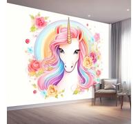 Papel pintado para niños, Ensueño Cuento De Hadas Rosas Unicornio Mural De Moda Para Decoración De Habitación De Niños, 350 x 256 cm obra de arte grande papel pintado para adolescentes, Rosa