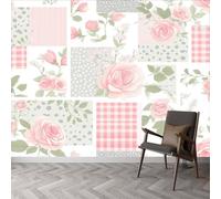 Papel pintado para pared, estilo shabby chic, diseño de rosas de plantas, papel pintado no tejido, decoración de pared, 300 x 210 cm (ancho x alto), póster panorámico para niñas, niños, dormitorio o