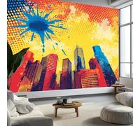 Papel pintado para pared, paisaje urbano abstracto, bloque de color, 350 x 256 cm (ancho x alto), papel pintado estilo cómico, decoración de pared, papel pintado, póster panorámico para niñas, niños