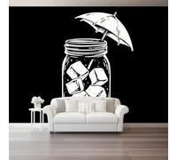 Papel pintado Paraguas De Tarro De Cristal, 300 x 210 cm Papel tapiz fotográfico personalizado no tejido para sala de estar y habitación infantil, Negro