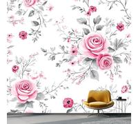 Papel Pintado Pared 150 x 105 cm - Estilo Rústico Chic Acuarela Floral Papel pintado Rosa Mural de Arte Decoración para Comedores Salones Habitaciones Sala Cuarto Oficina Salón